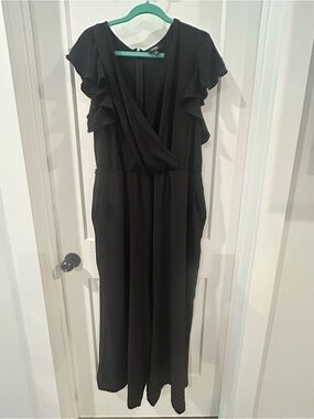 MSK Black Faux-Wrap Flutter-Sleeve Jumpsuit